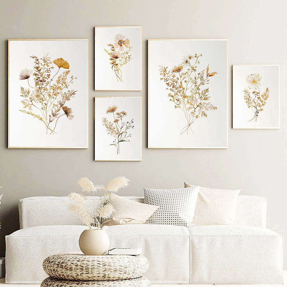 باقة الزهور البرية المائية النباتية طباعة بوهو الأزهار الفنية الرسم على لوحات القماش الجدارية الشمال المشارك ديكور غرفة المعيشة المنزلي #2