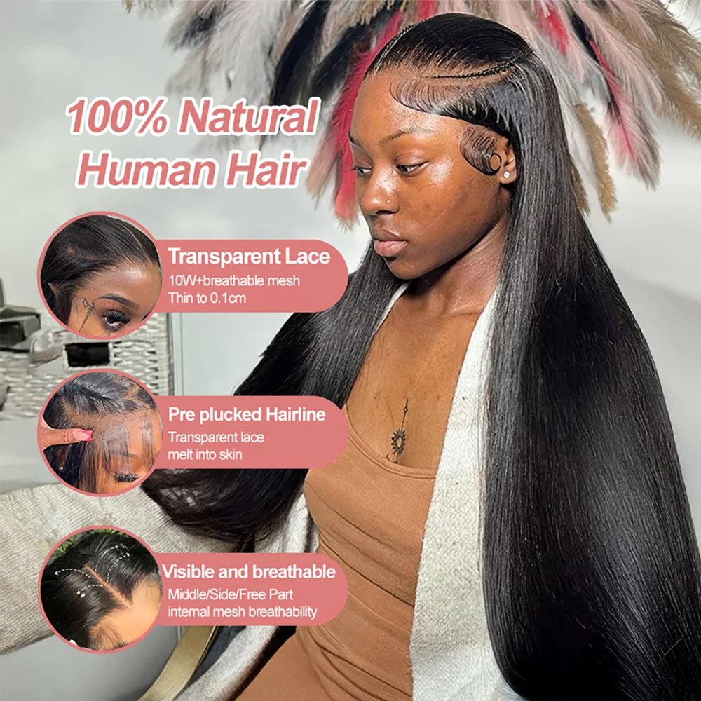 High-quality Vietnamese 250 Density 13x4 13x6 HD Lace Front Human Hair Wigs 30 40 Inch Bone Straight Human Hair Wigs Natural Pre Plucked Transparent Lace Frontal Wigs Pre Cut Glueless 5x5 Closure Wig Human Hair For Women