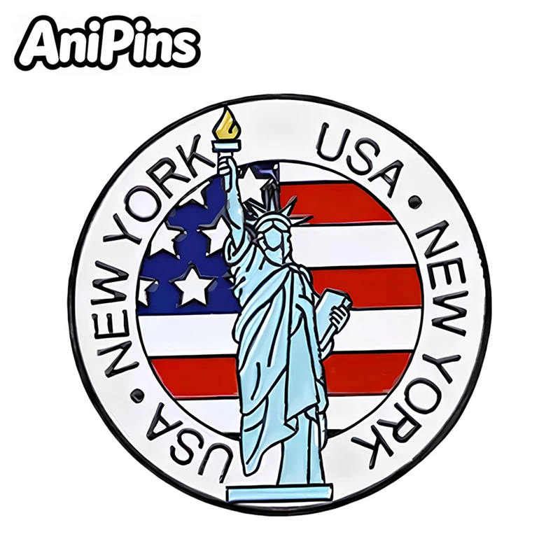 AniPins Famous Monument Badge Pins 4-design Metal Enamel Eiffel Tower Statue of Liberty World's Landmark Brooch Pin Gifts