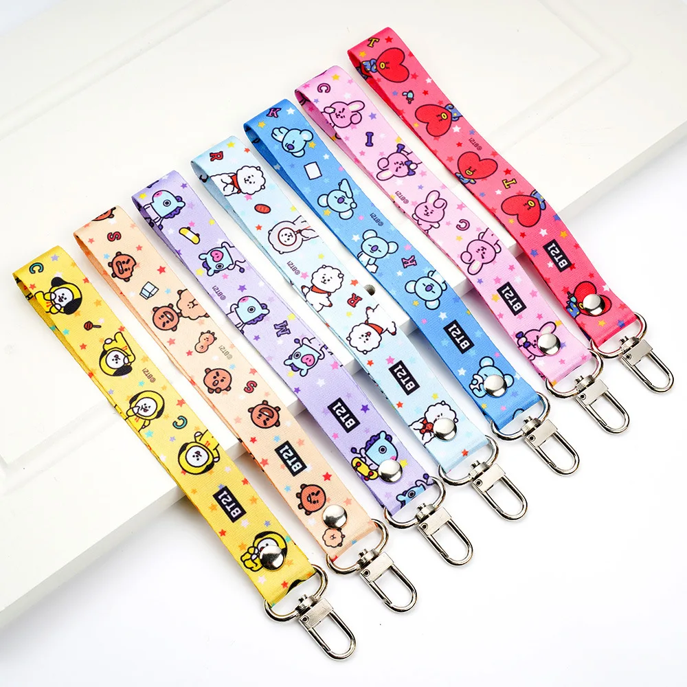 Cartoon Bt21 Anime Mobile Phone Lanyard Kawaii RJ KOYA CHIMMY MANG Girls Boys Keys ID Card Keychain Straps Short Chain Gifts Toy