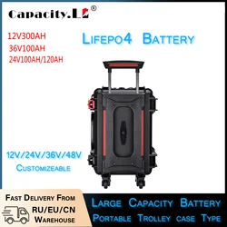 36V 100AH Lifepo4 Battery Pack Solar Cell 24V 300ah Large Capacity Rechargeable Battery Camping with BMS Trolley Case Battery