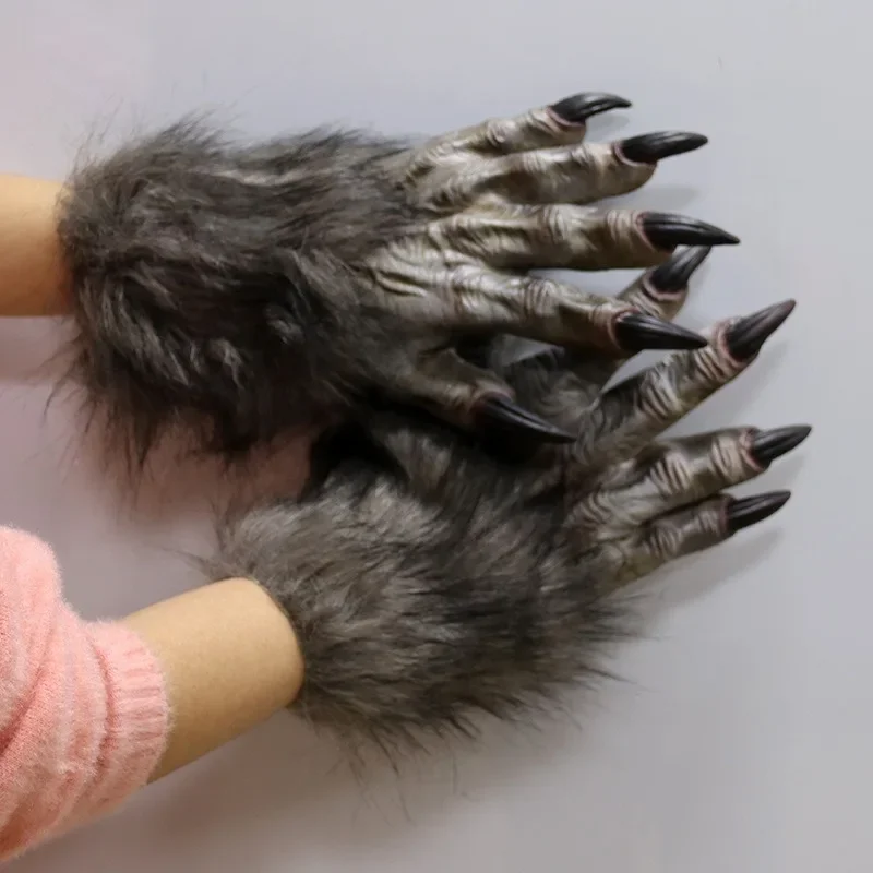 قناع اليد التنكري للهالوين من اللاتكس الذئب قفاز الذئب زي حفلة رعب الديكور تمويه لعب الأدوار الدعائم تأثيري فستان الحيوان