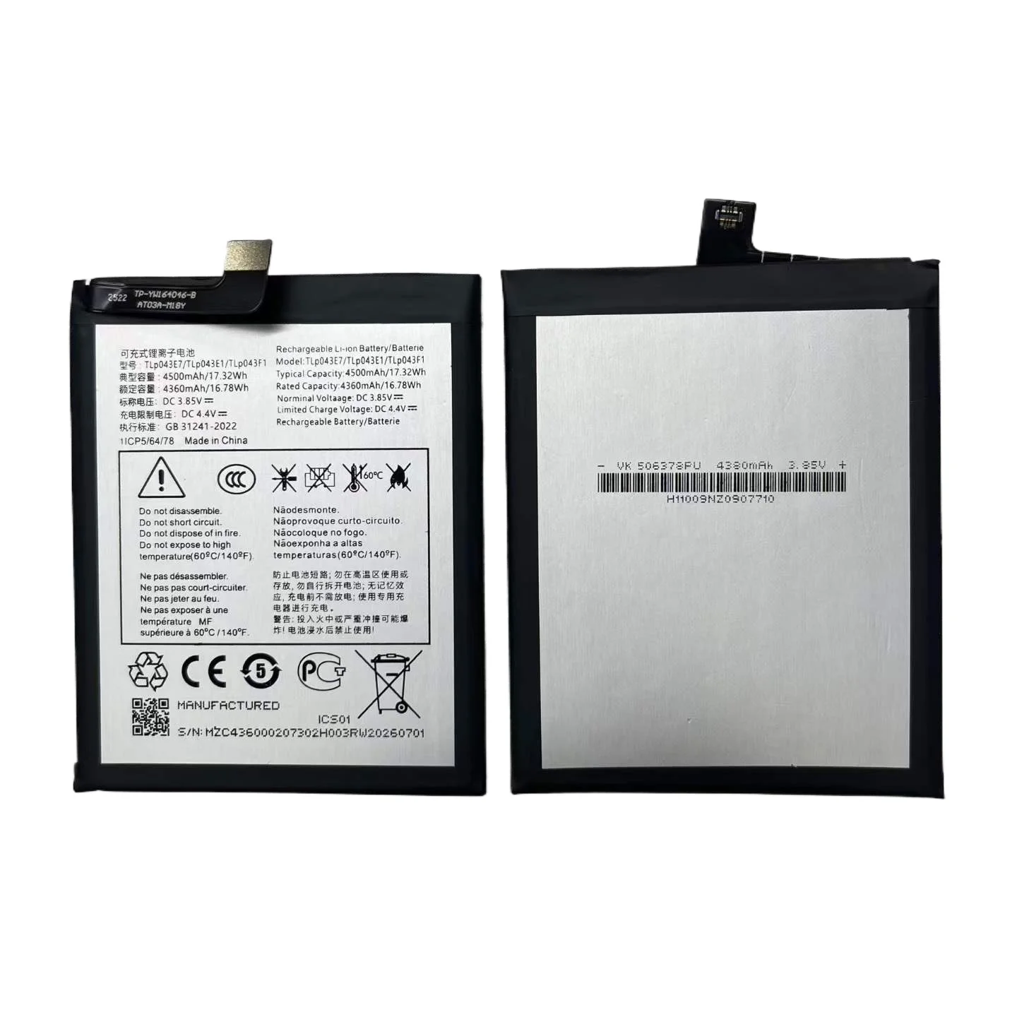 Battery For Tcl 10 5G Uw/T790y/T790h Battery Alcatel Tlp043F1 Tlp043E1 4500Mah + Free tools