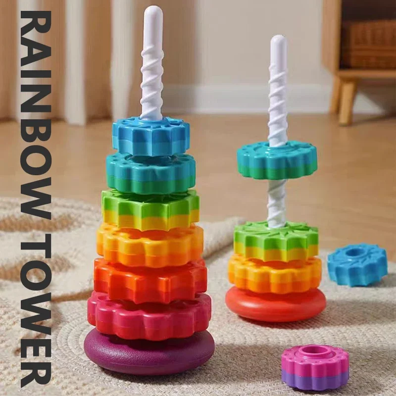 Stacking Toy Tower for Kids, Engrenagens Spinning Rainbow, Montessori Educacional, Brinquedo Sensorial, Habilidades Motoras, Presentes para Crianças