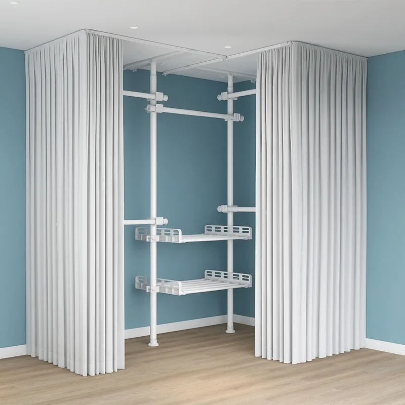 Corner top-notch drying rack hanger with curtain rack hanging hanger rod wardrobe cloakroom