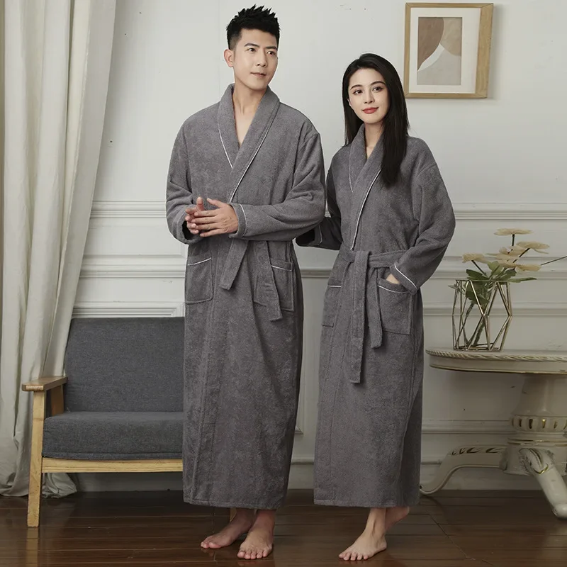 

Autumn Winter Cotton Plain Color Bathrobes Robe Unisex Long-sleeve Soft Terry Bathrobes Home Dressing Gown Pijamas Sleepwear