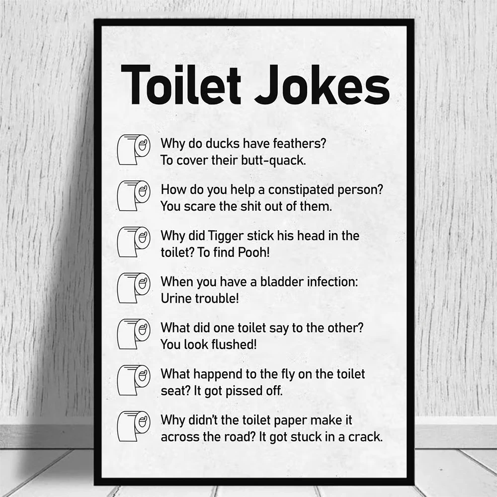 Bathroom Toilet Funny Quotes Cartoon Print Poster Roll Paper Toilet Joke Hint Text Wall Art Canvas Painting Home Bathroom Decor