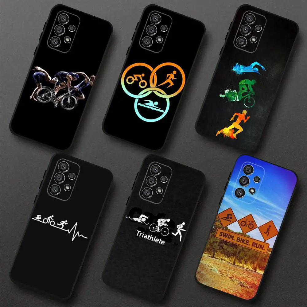 

triathlon Phone Case For Samsung S 25,24,23,22,30,21,10,9,Ultra,Plus,Lite,FE,4,5G Black Soft Case