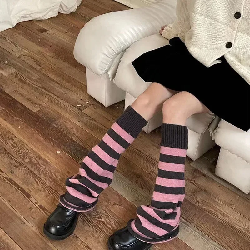 Gothic Women\'s Striped Leg Warmers Lolita Long Socks Knitted Leggings Japanese Sweets Winter Socks Kawaii Arm Ankle Warmers