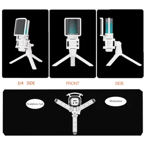 ZALSound USB Condenser Recording White Microphone RGB Streaming Mic for PC and MAC with Android Phone Adapter Headphone output 8 Main Sales White Microphone - №4