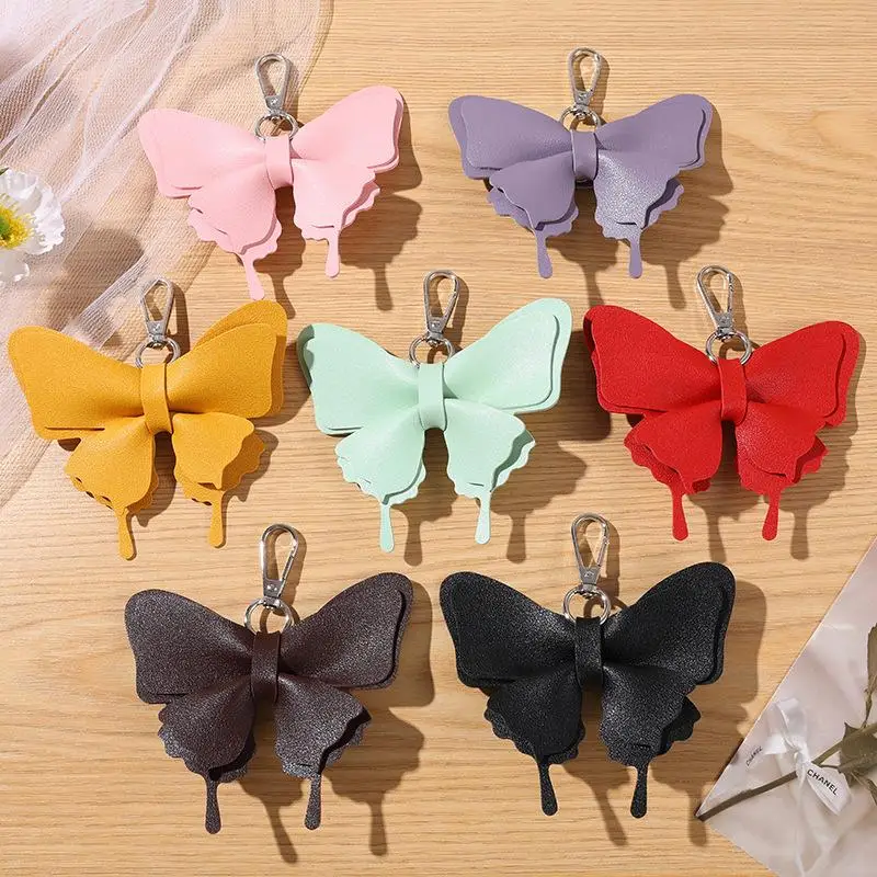 Schmetterling-Leder-Schlüsselanhänger, handgefertigt aus echtem Leder, doppellagiges 3D-Design, goldfarbener Haken, Taschenanhänger, Schlüsselring, Geschenk für Frauen