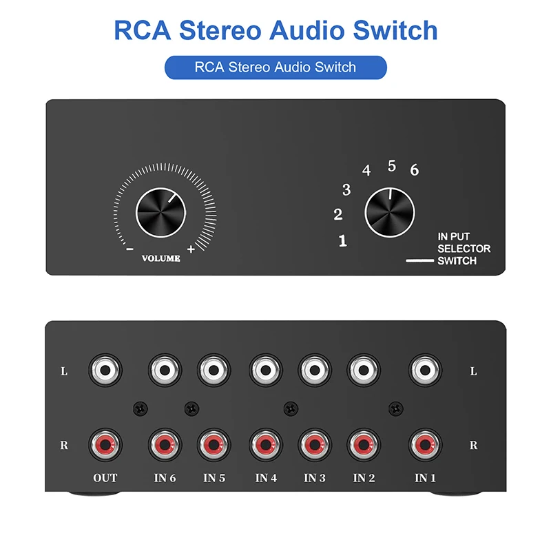 6 Way Audio Switcher Selector Bi-Directional RCA Stereo Audio Switch 6 In 1 Out or 1 In 6 Out L/R Jack Sound Channel RCA