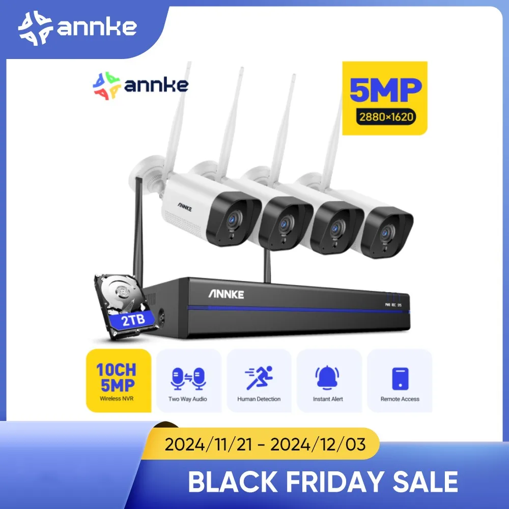 ANNKE 5MP Outdoor Wifi Surveillance Camera System Two Way Audio Motion Detection Night Vision Wireless Video Security Camera Kit