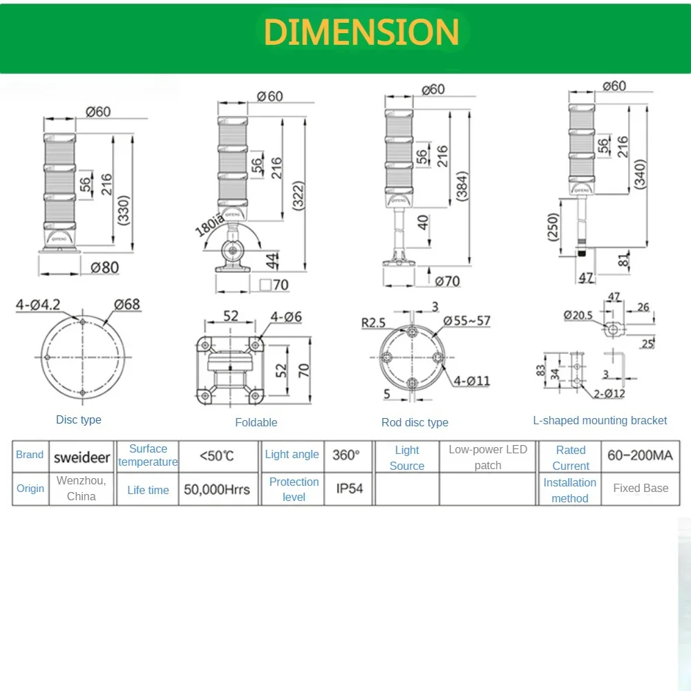 LED Luz de Aviso Piscando para Máquina Segurança Proteção, Siren Alarm Indicator, Signal Tower Lamp, Steady 1, 2, 3, 4, 5 Camada, 24V