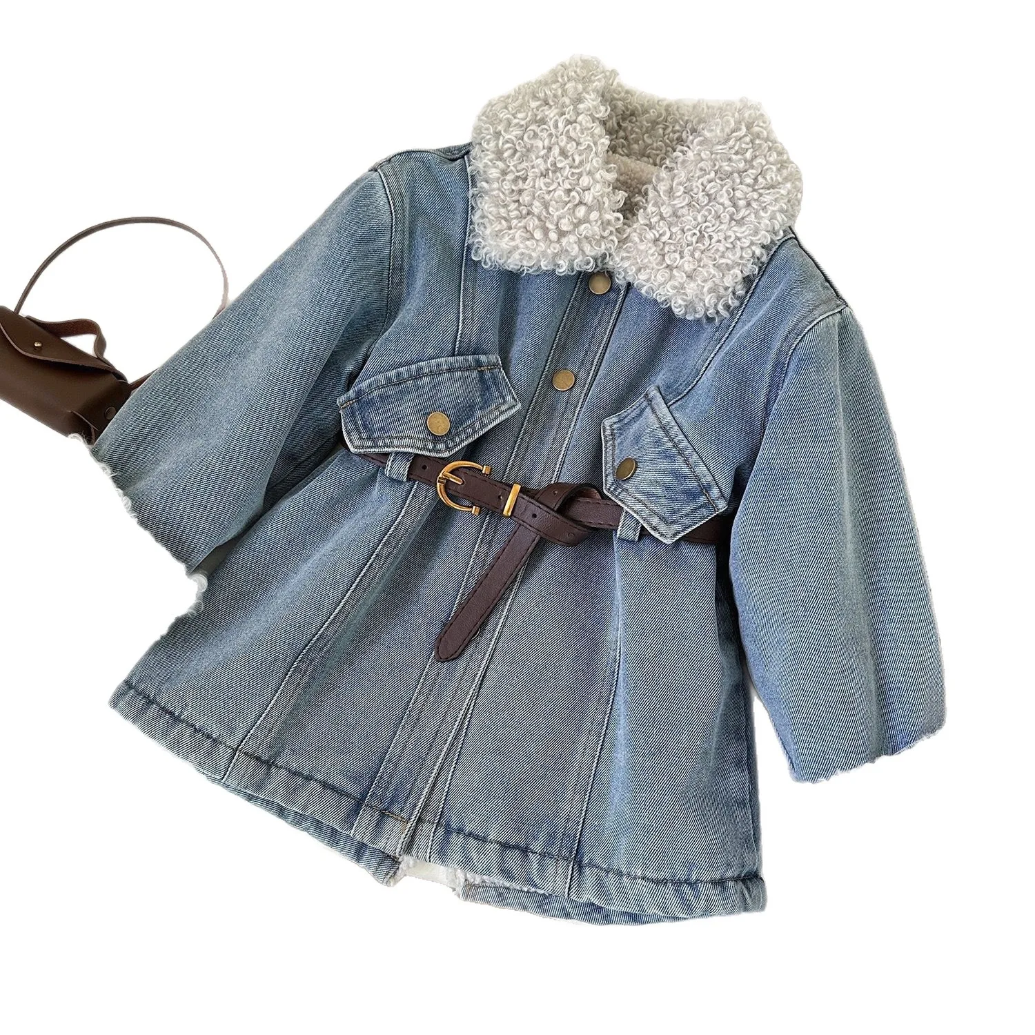 Girls' Jacket with Thickened Middle Long Length 2026 Winter New Style Baby's Cold Fashion and Warm Blue Jacket