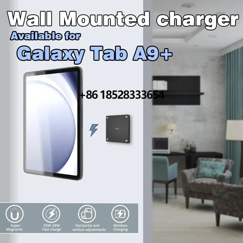 For Samsung Galaxy Tab A9+ 11 inch Stand, Wall Mount A9 Plus Tablet Stand 18W Fast Charging Magnetic Wireless Rotatable Design