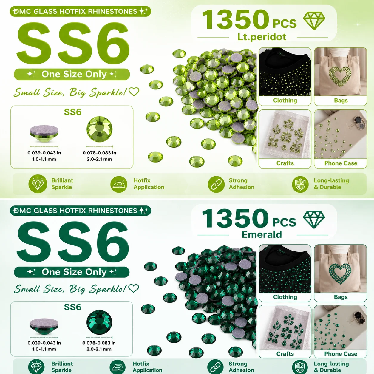1350Pcs SS6 2mm DMC Glass Hotfix Rhinestones, 8 Colors Flatback Heat Transfer Crystals for Clothing, Dresses, Bags, Shoes & DIY
