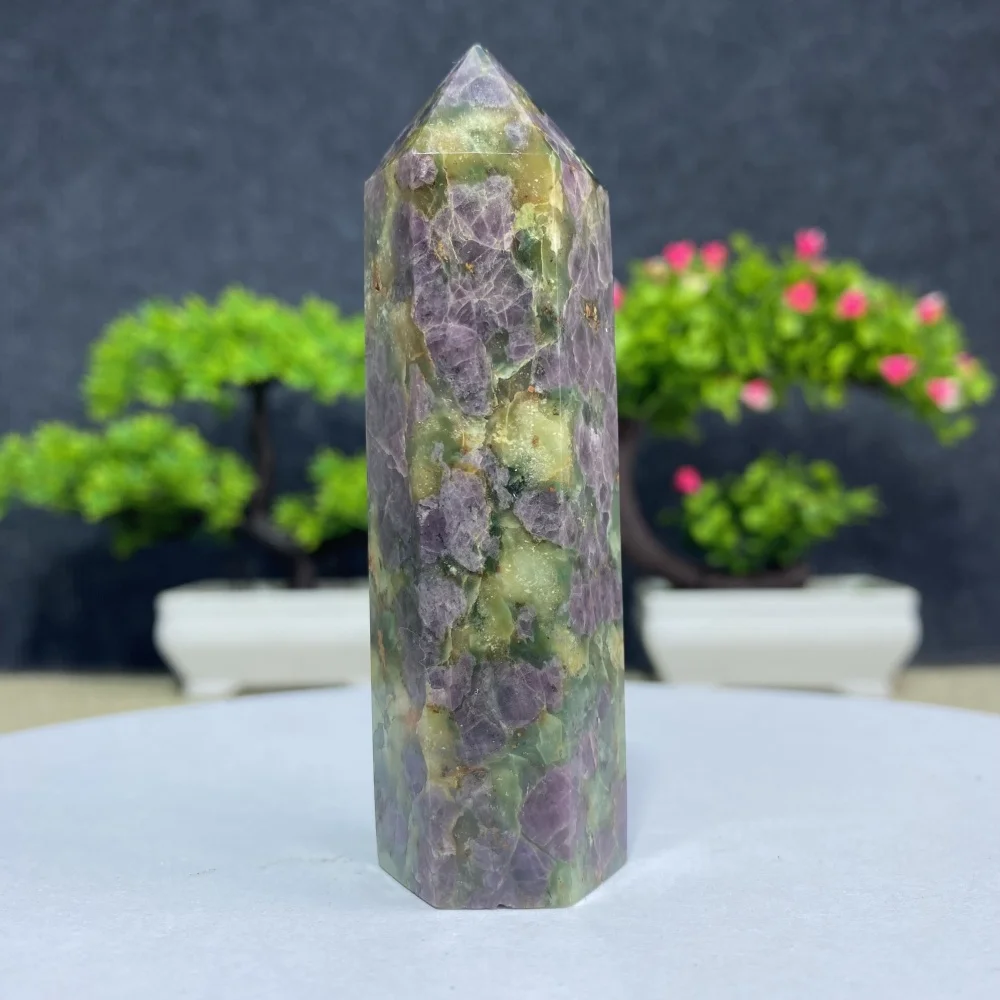 Natural Crystal Gemstones Emeralds And Ruby Symbiotic Wand Hexagon Prism Tower Obelisk Spiritual Meditation Reiki Gift Stone