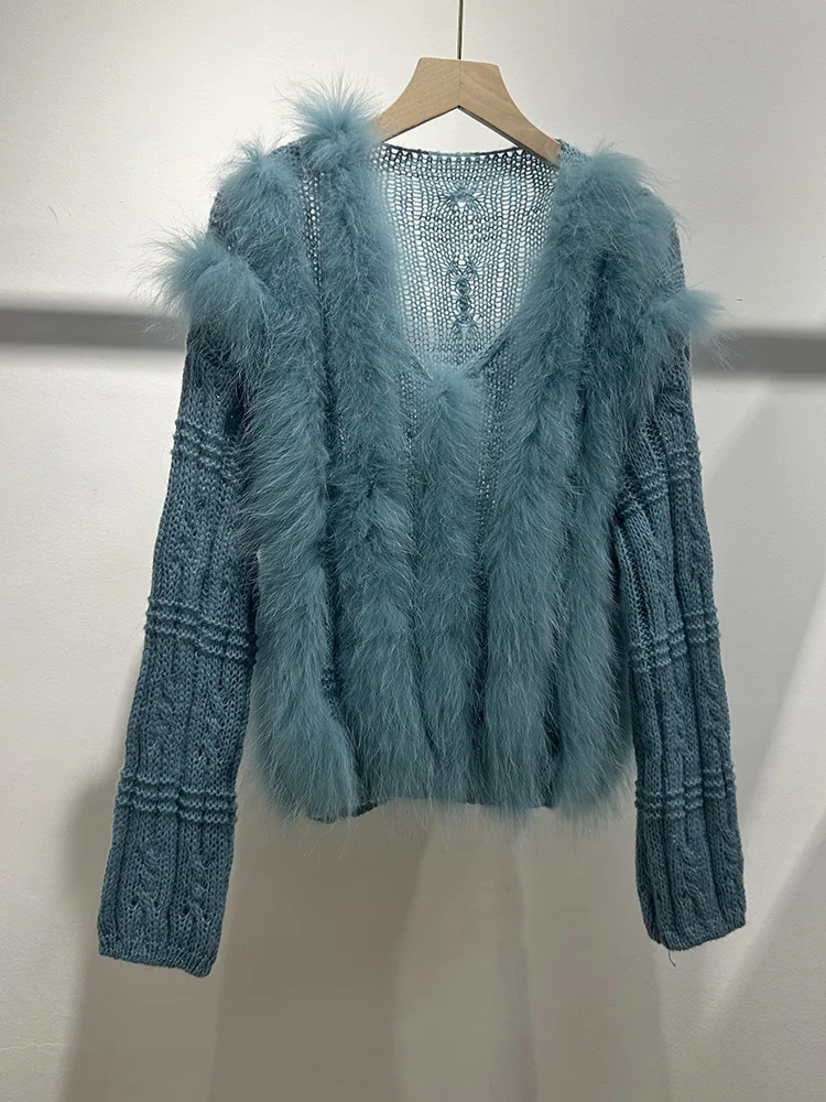 2026 Women Autumn Real Fur Pullover Coat With Real Fox Fur Stripe Knitted Sweater Coat Luxury Female Jackets view 5