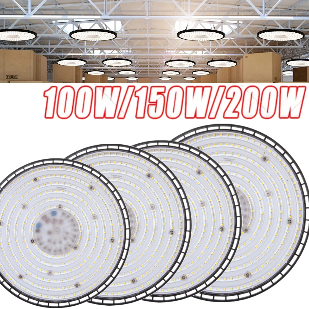 

UFO High Bay Light 100W 150W 200W 6500K Cool White IP65 Waterproof LED Industrial Lighting for Garage Gym Factory Warehouse