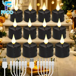 FPOO LED Candle Lot Tea Lights Rechargeable With Remote Control Flashing Black Candles For Christmas Home Decoration Night Light