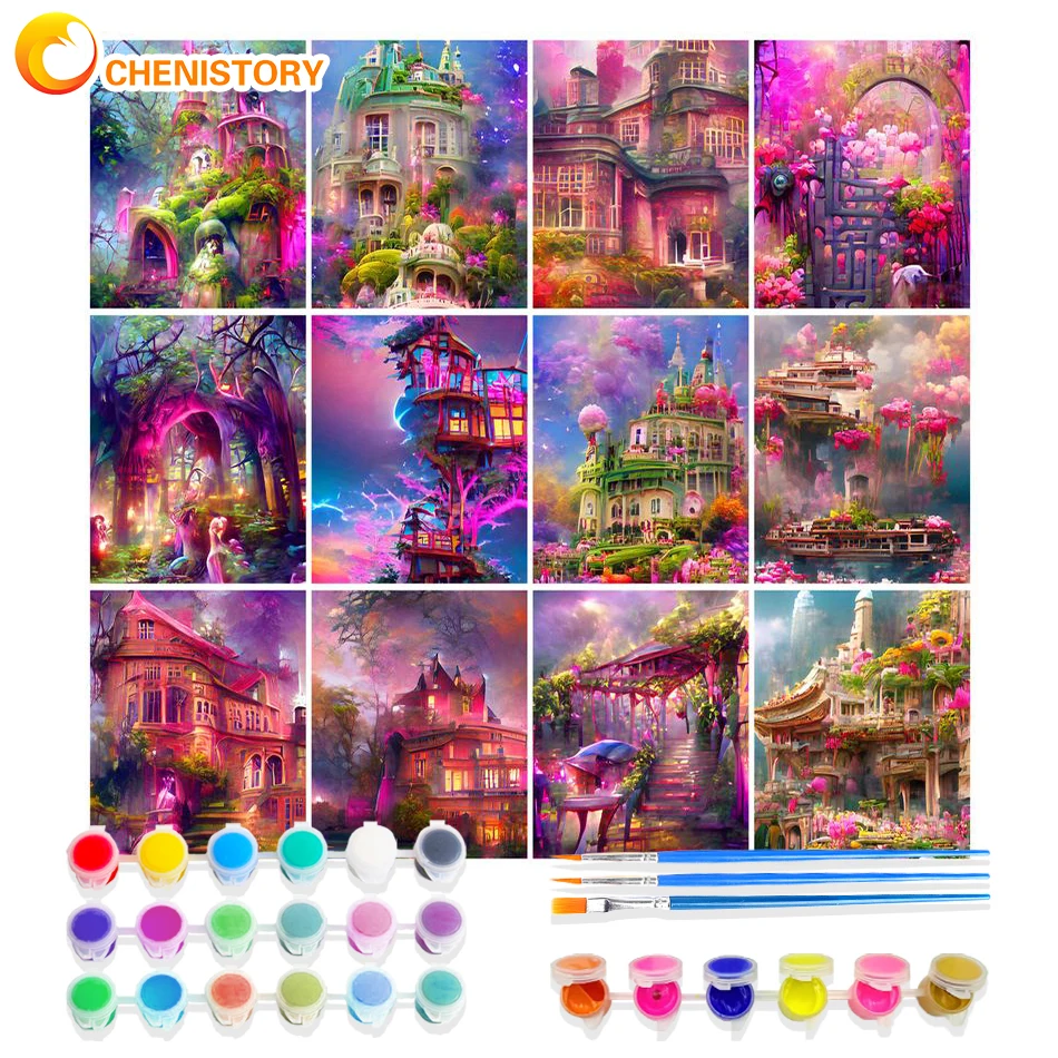 

CHENISTORY Oil Painting By Numbers Set HandPainted Kits Scenery On Canvas 40x50cm Framed Acrylic Paint With Picture Wall Art