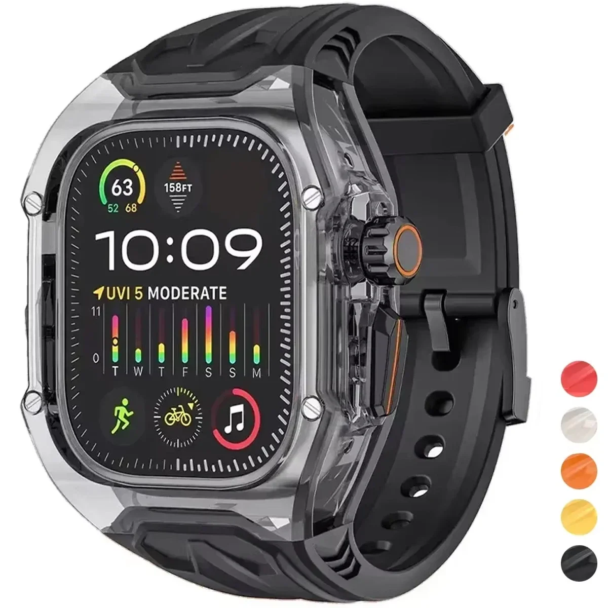 Transparent Modification Kit For Apple Watch 9 8 7 45mm 41mm Strap Case for IWatch Series 44 40mm 6 5 4 SE Rubber Band Refit Mod