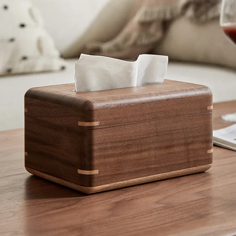 Solid Wood Desk Napkin Holder, Living Room Creative Tissue Box with Dustproof Cover, Practical Paper Organizer, Home Decor