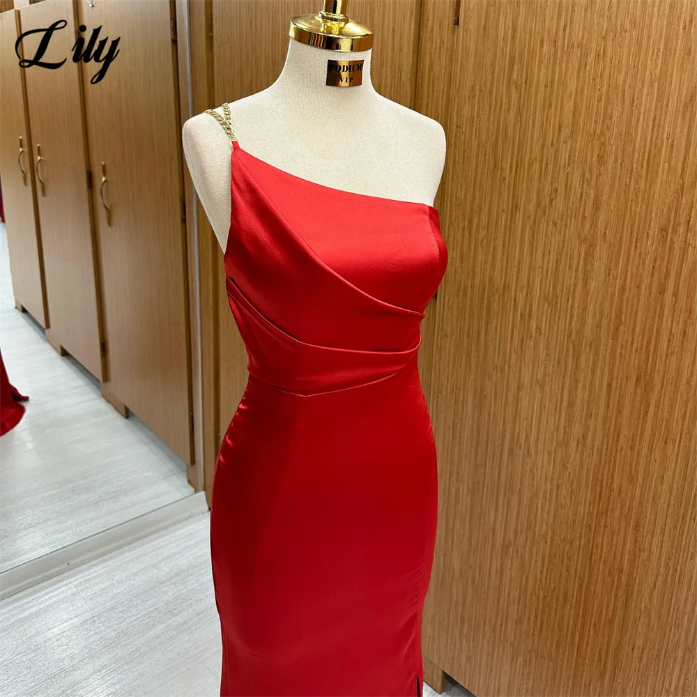 Lily Simple Red فساتين السهر One Shoulder Mermaid Prom Dresses Fashion Sexy Open Back Evening Dresses Slim Fit Satin Party Dress