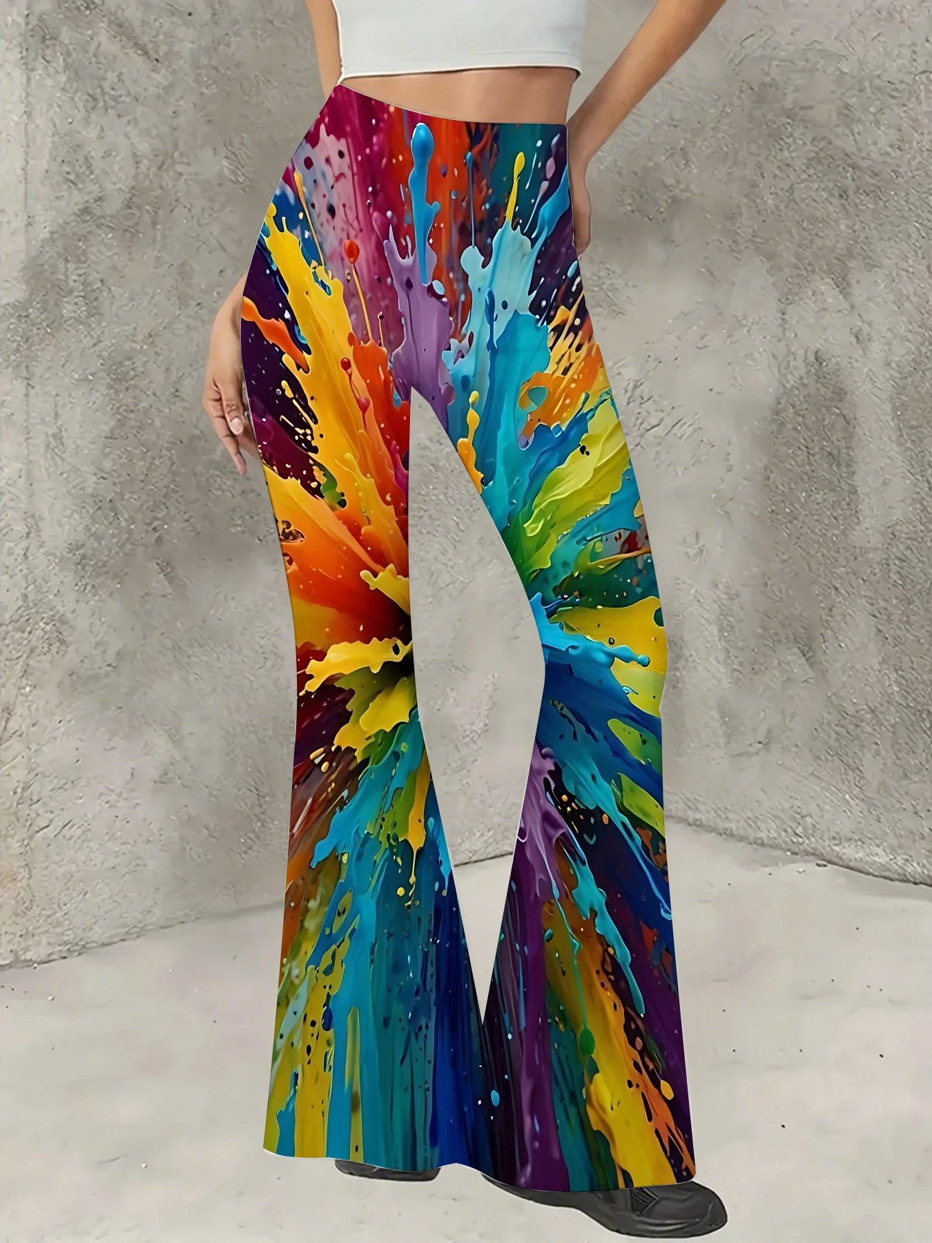 

Korean Style Printed Flare Pants Women High Waist Slim Fit Bell Bottom Leggings