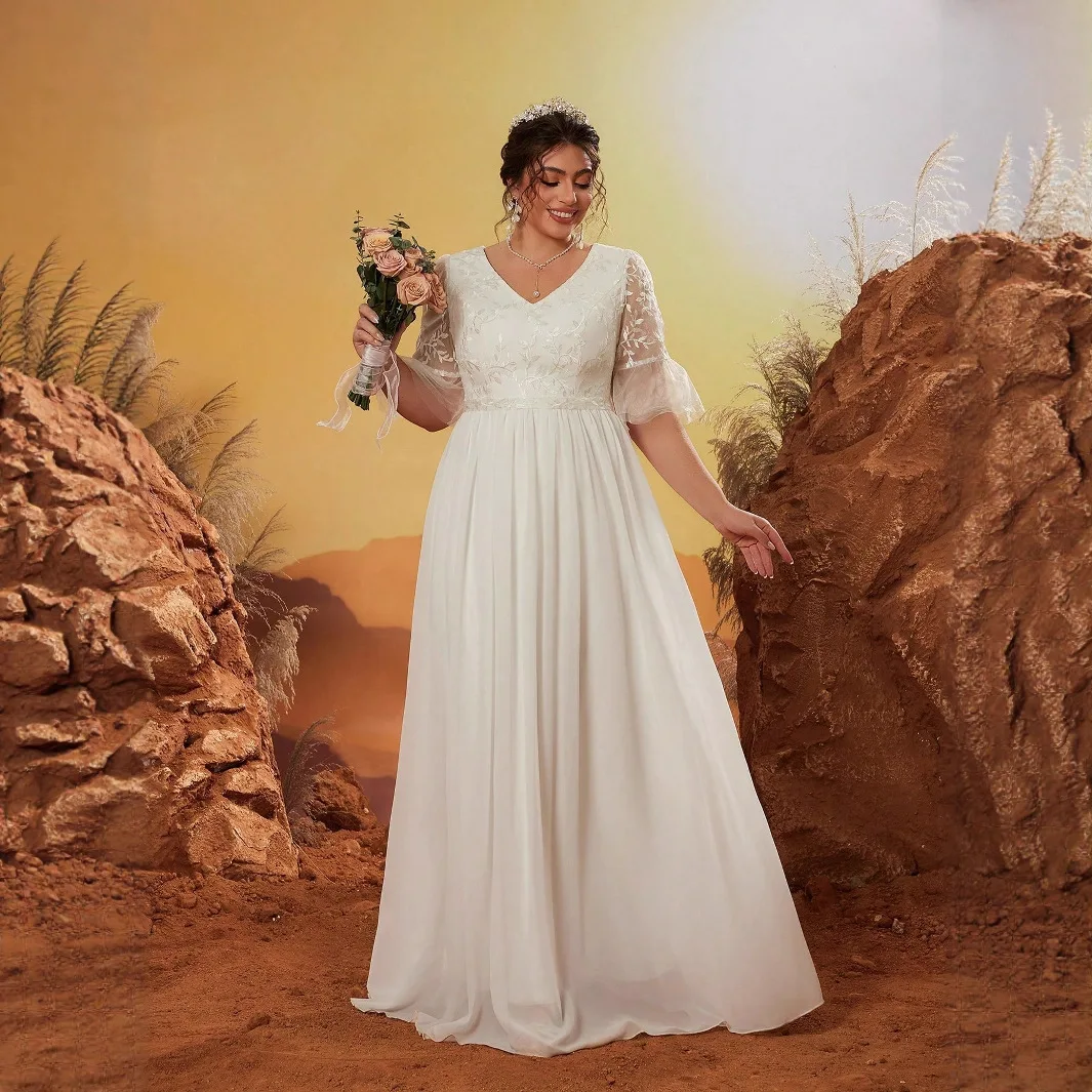 

White Lace Wedding Dr V-Ne Waist-Cinched plus Size Evening Gown for Women Summer 2025 Silk Fabric round Neline Wedding...