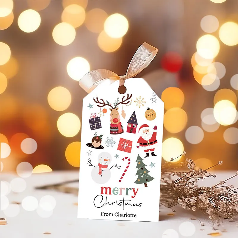 Custom Merry Christmas Gift Tags Santa Claus Elk Gingerbread Man Snowman Holiday Gift Tags for Party Decoration