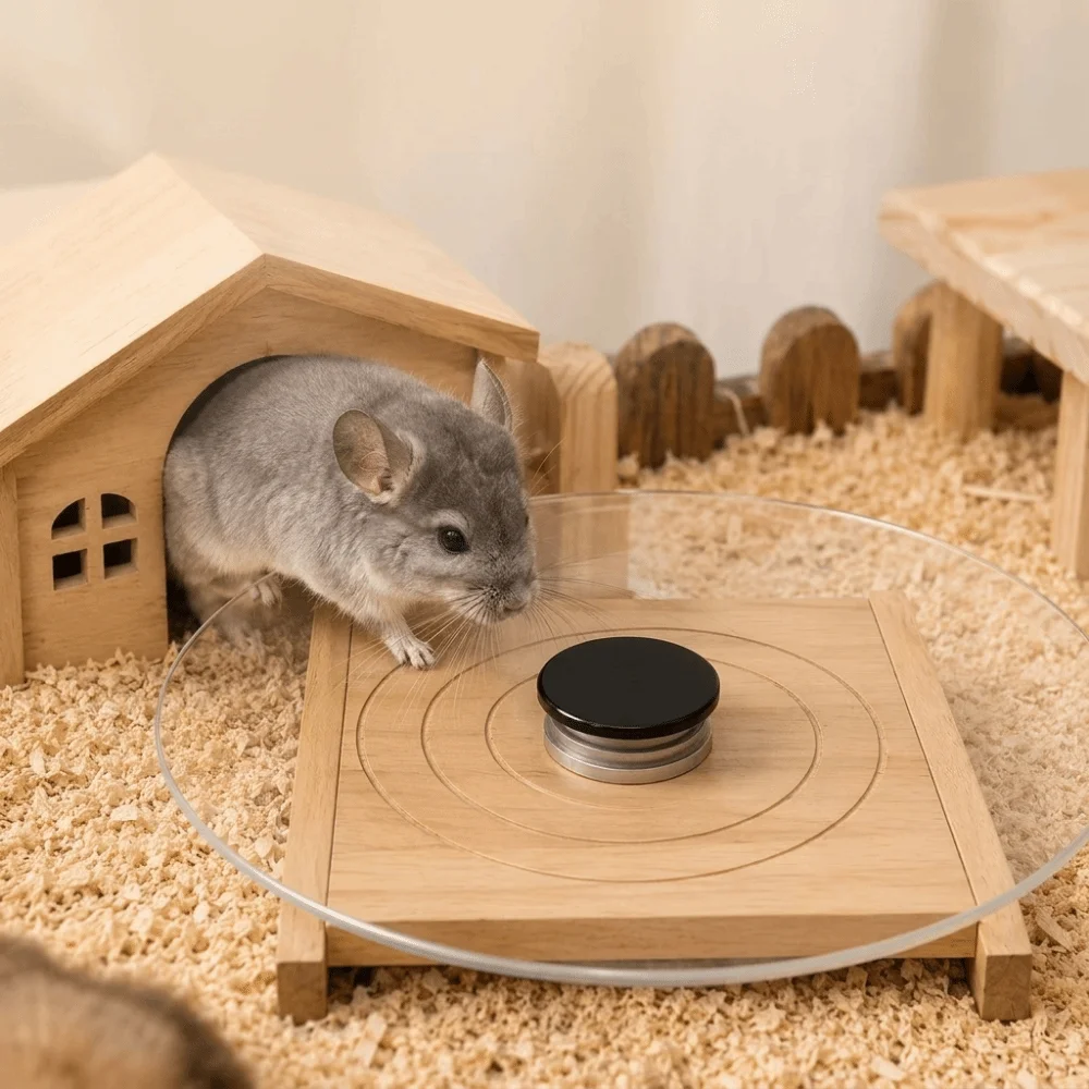 Glass Hamster Running Wheel Silent Long-Lasting Chinchilla Running Plate Stable with Wood Base Pet Exercise for Gerbils