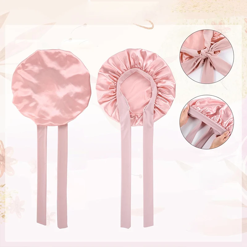 큰 사이즈 수면용 보닛 새틴 헤어 수면용 보닛, 탄력 있는 끈 조절 가능한 여성용 수면 보닛, 자연 곱슬머리 땋은 머리용 헤어햇