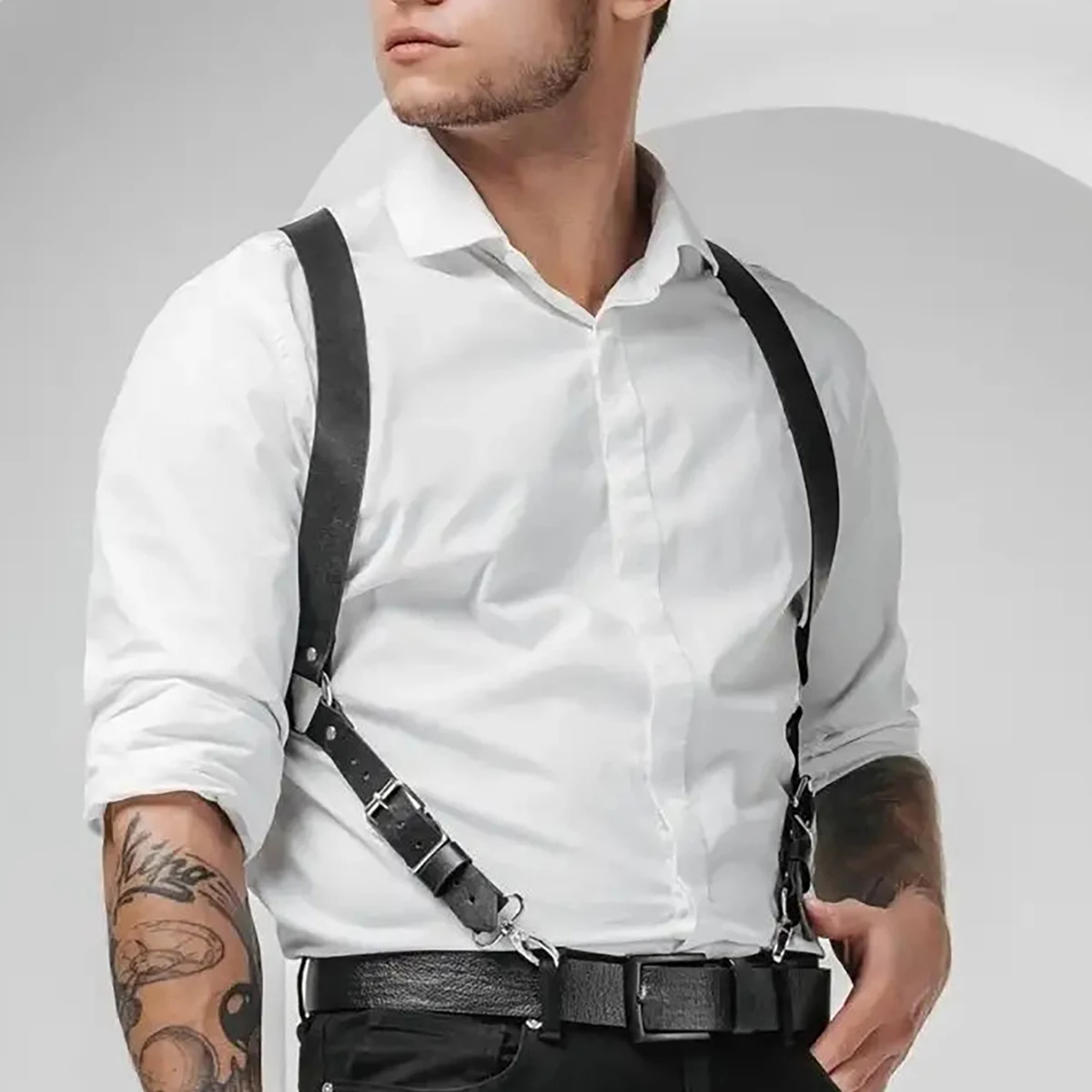 Men's Body Belt Adjustable PU Leather Buckle Shoulder Armor Seat Belt, Steampunk Belt, Wedding Punk Harness