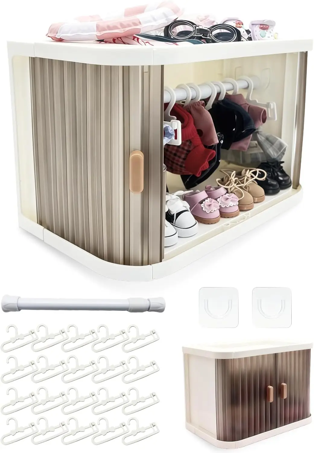 

Складной органайзер для одежды кукол с 20 вешалками, идеальное решение для хранения кукол 15/17 см