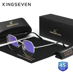 KINGSEVEN Fashion Alloy Transparent Lens Glasses Round Thin Frame Anti-Blue Light Men/Women Blue Ray Blocking Eyewear
