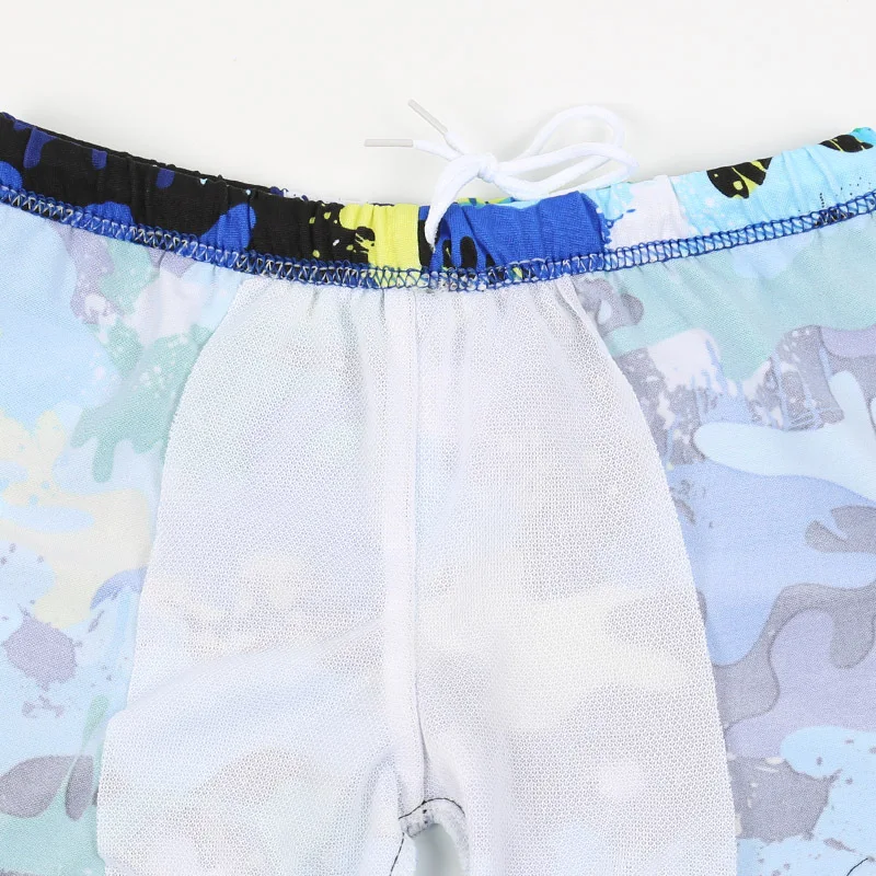 Camo plano infantil impresso calções de natação, shorts para meninos, roupa de banho quente