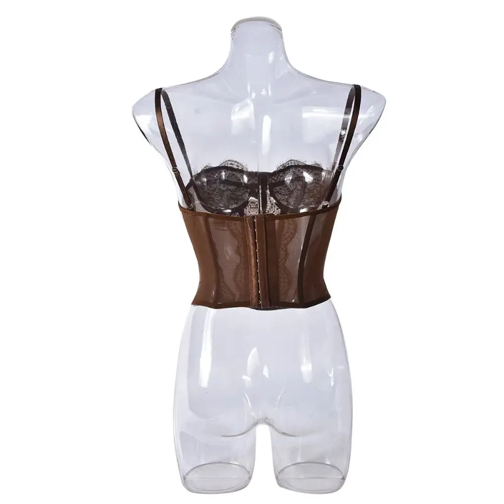 قميص قصير من الدانتيل المجوف على طراز فتاة حارة بقصة ضيقة بدون أكمام وقمصان قصيرة ملابس الشارع الشهير سترة بحمالات للسيدات