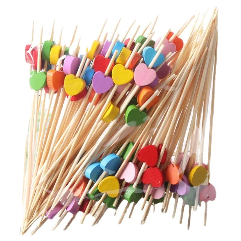 100pcs 12cm Heart Shaped Bamboo Pick Buffet Cupcake Fruit Fork Party Dessert Salad Stick Cocktail Skewer for Wedding Party Decor - view 3