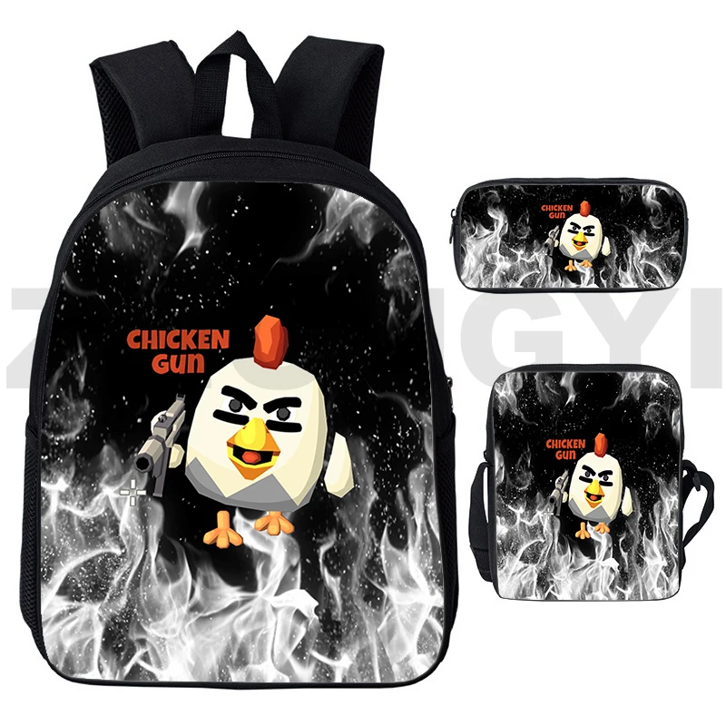 3D Chicken Gun Backpack Children Cartoon Shoulder Bag Chicken Gun Schoolbags Students Pencil Case Women Travel Bags 3pcs Set