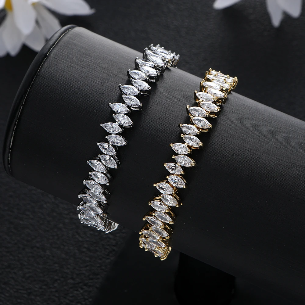 

New Luxury Marquise Tennis Chain Bracelets Cubic Zirconia CZ Bohemian Cuff Bracelets For Women WeddingJewelry S0792