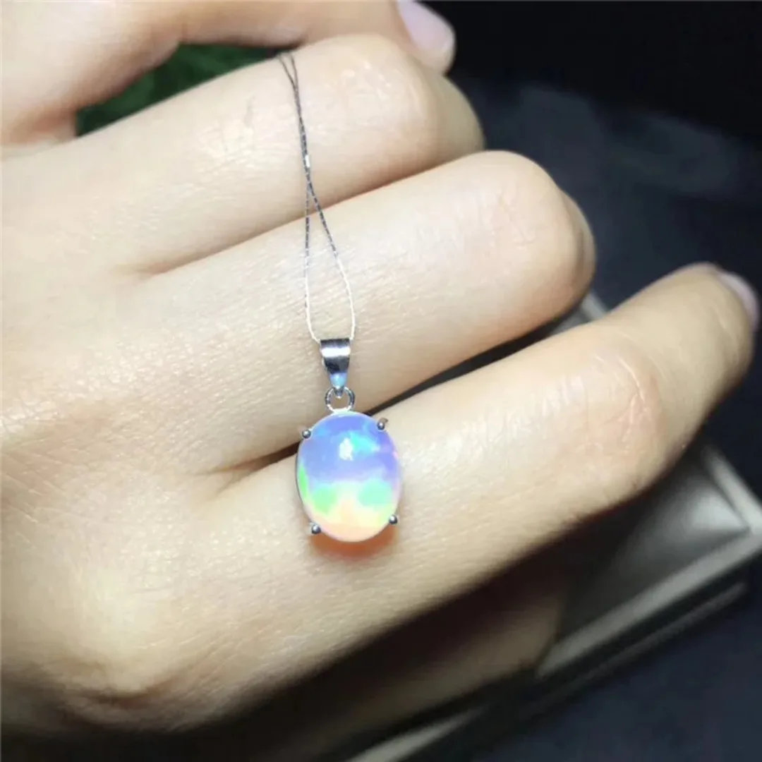 925 Silver Opal Pendant for Woman 9 Mm * 11 Mm Oval Cut Natural Australia Opal Gemstone Pendant Sterling Silver Opal Jewelry