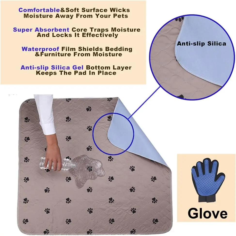 

Washable Dog Pee Pads with Puppy Grooming Gloves,Puppy Pads,Reusable Pet Training Pads,Large,Waterproof Pet Pads for Dog Bed Mat