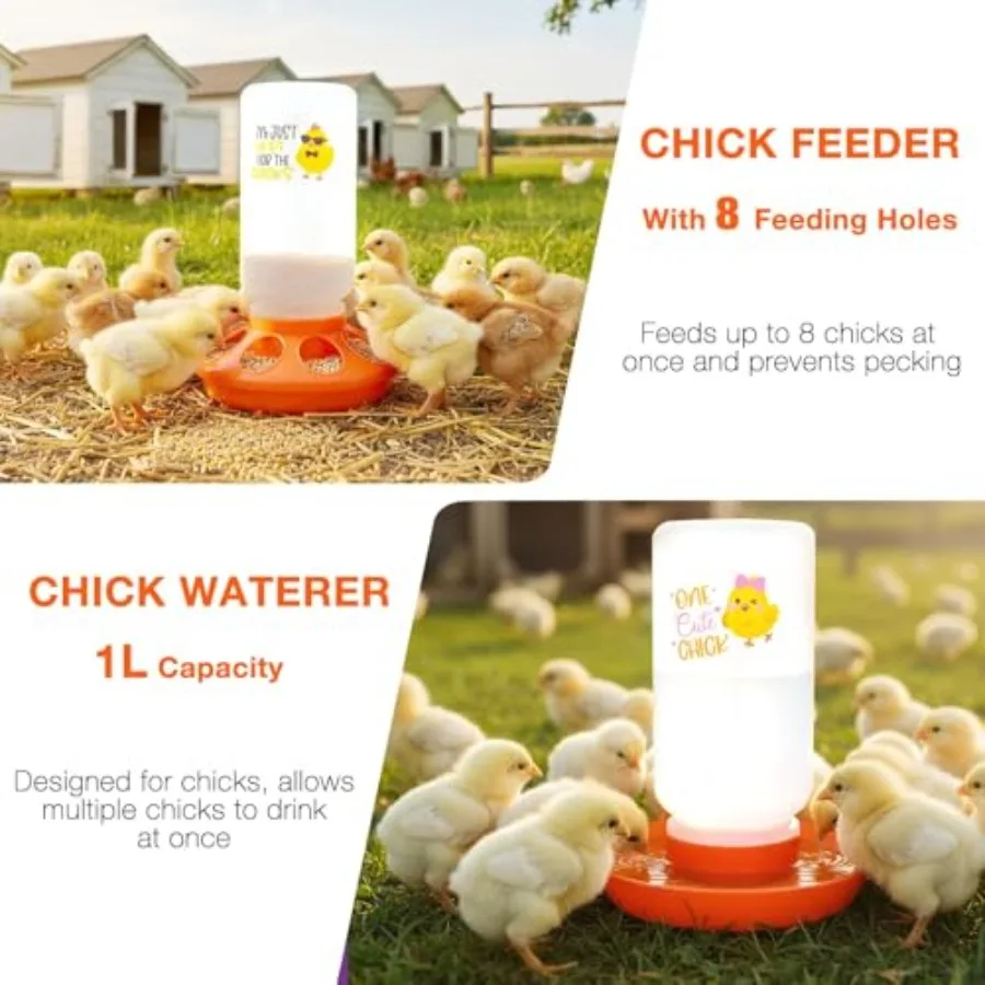 【Spot goods】Chicken Feeder and Waterer SetAutomatic 1L Chick Feeder and Waterer with 2 Wooden Perch Baby Chicks Supplies for Du view 4