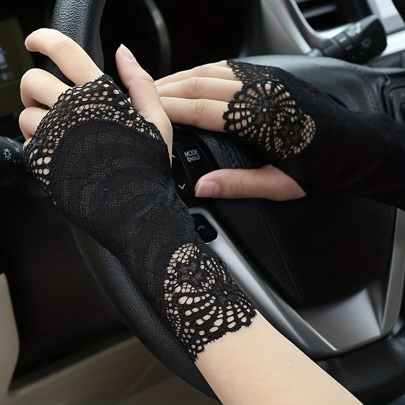 Lace Geometric Hollow Sleeves Simple Half Finger Wrist Sleeves Spring Thin Elasticity Breathable Sleeves With Thumb Hole