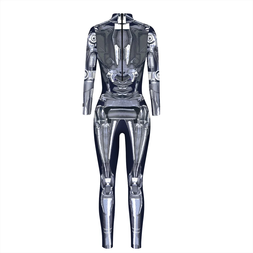 Volwassenen Machine Armor Robot Punk 3D Digital Printing Halloween Cosplay Kostuums Vrouwen Mannen Jumpsuit Party Rollenspel Outfit