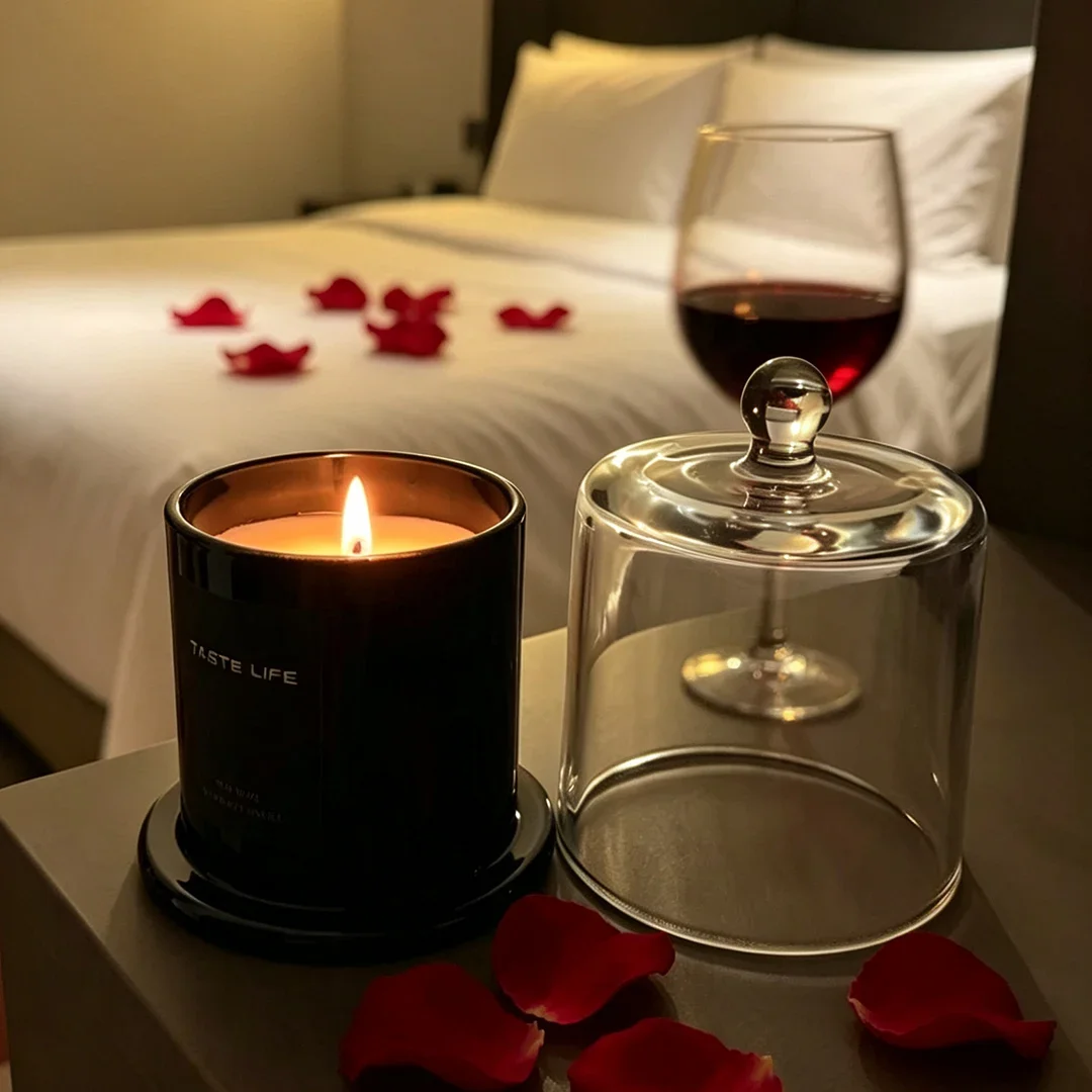 Premium Scented Candle with Glass Cloche, 5.3oz Natural Soy Wax Aromatherapy Candle, Smokeless Essential Oil Serenity Candle for
