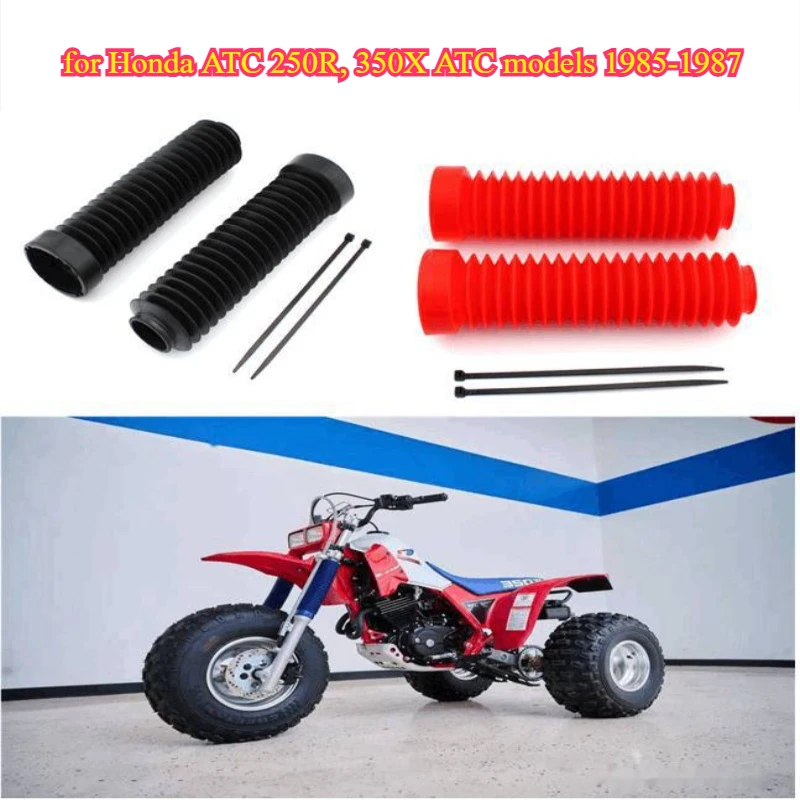 

Motorcycle accessories suitable for Honda ATC 250R, 350X ATC models 1985-1987: front fork dust covers and front fork leg rests.