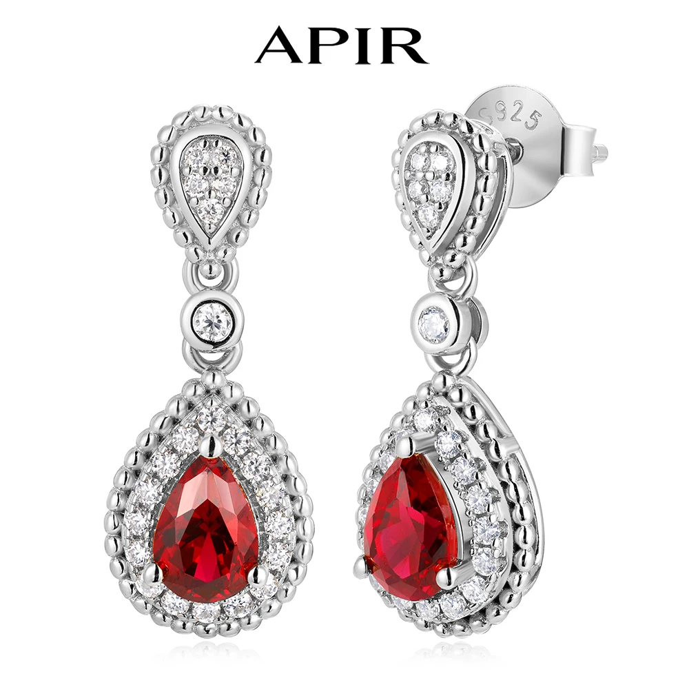

Винтажные серьги-капли APIR с рубином и муассанитом, серебро 925 пробы, с оправой «Милгрейн» и эффектом «Хало», подарок на годовщину свадьбы, роскошные ювелирные изделия для женщин